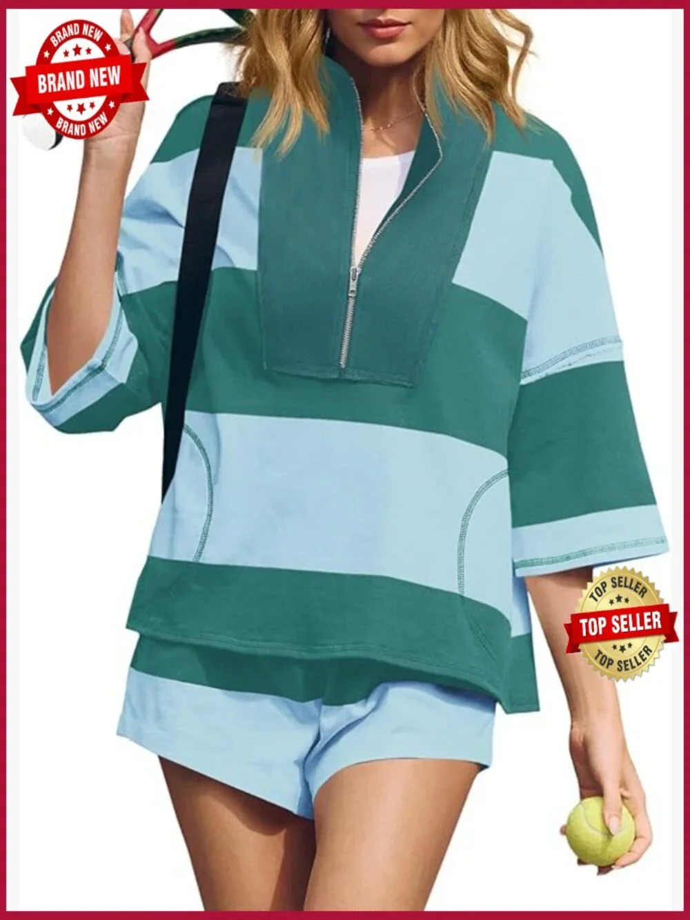 2 Piece Summer Striped Sweatshirt Shorts Matching Lounge Set Tracksuit